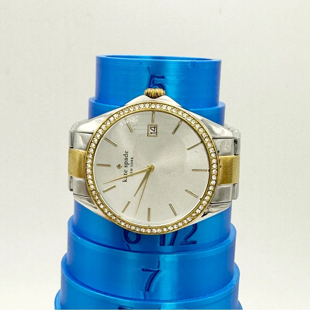 Kate Spade Gold & Silver Tone Analog Watch with Crystal Bezel WORKING